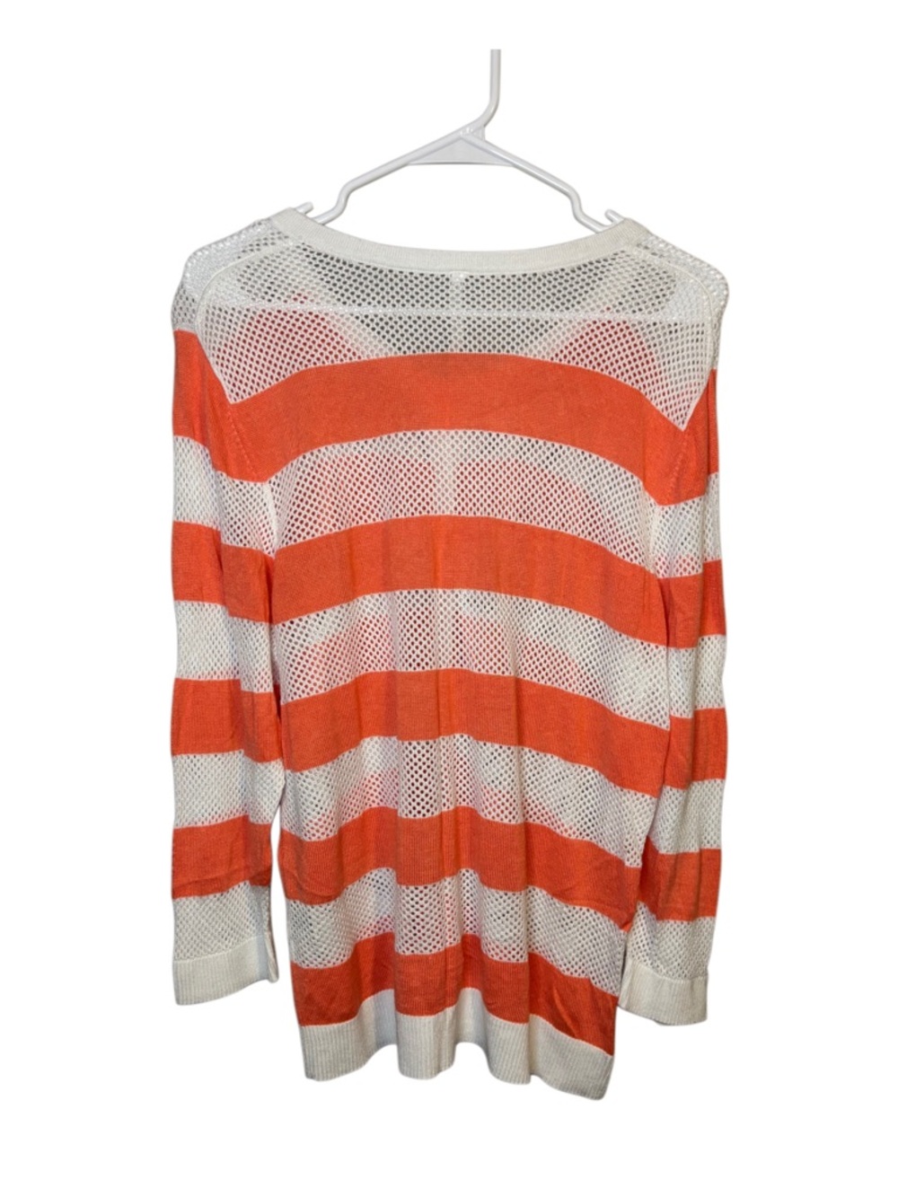 Women's Striped Button Down Shirt - Coral and White - Picture 2 of 5